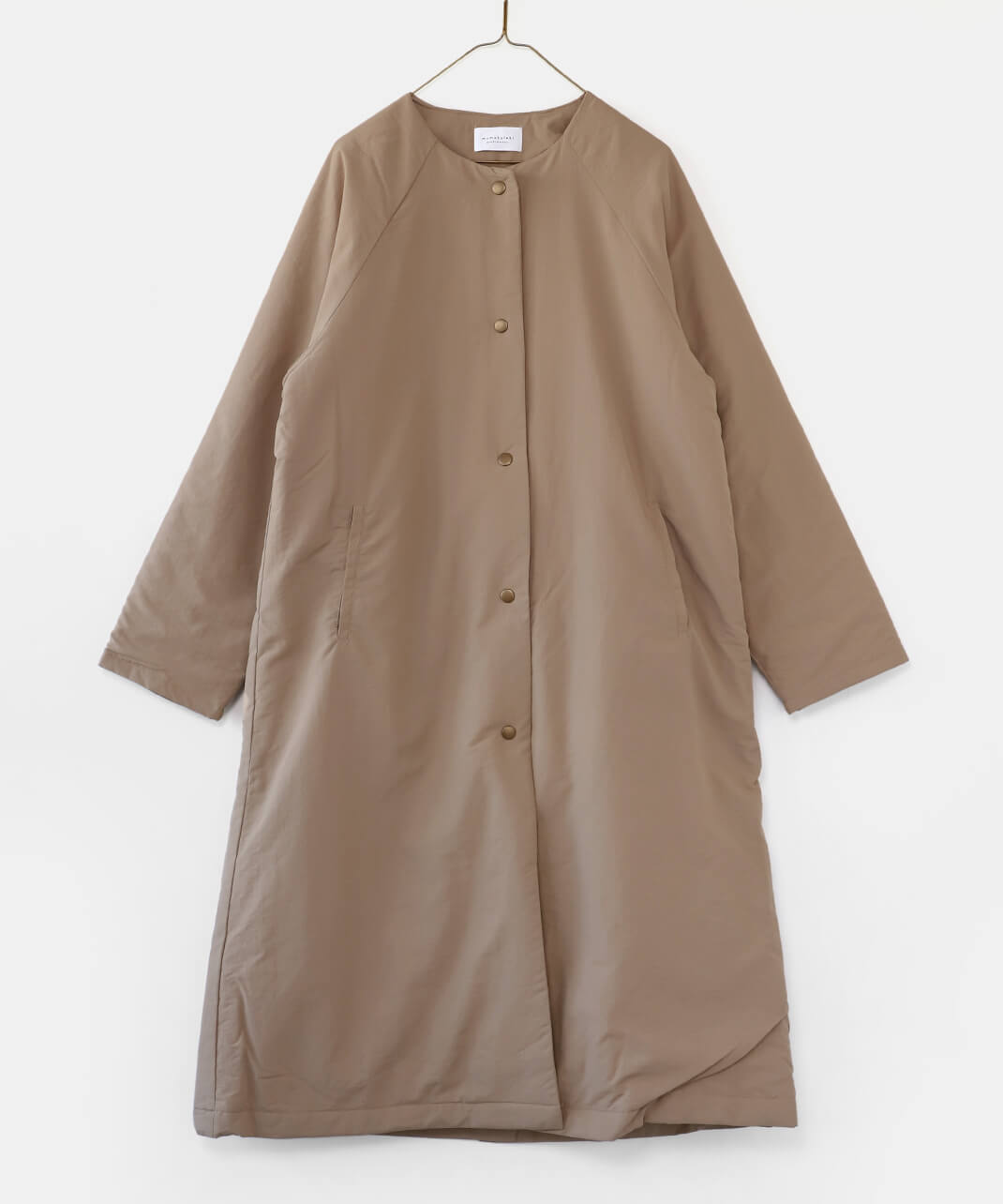 20%off】mumokuteki軽くて暖かい中綿入りノーカラーロングコート