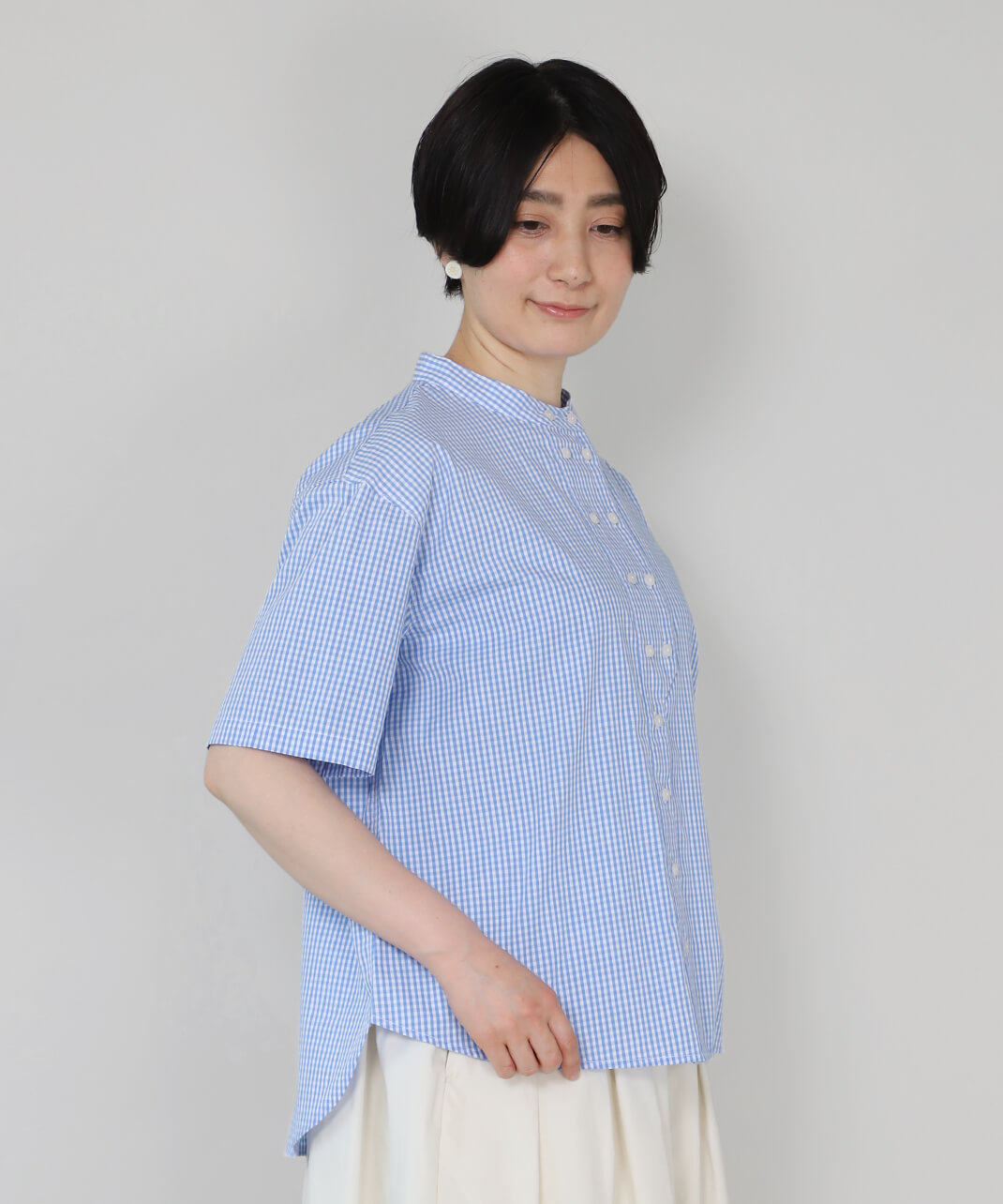 mumokuteki秘密のダブルボタン半袖シャツ 着画