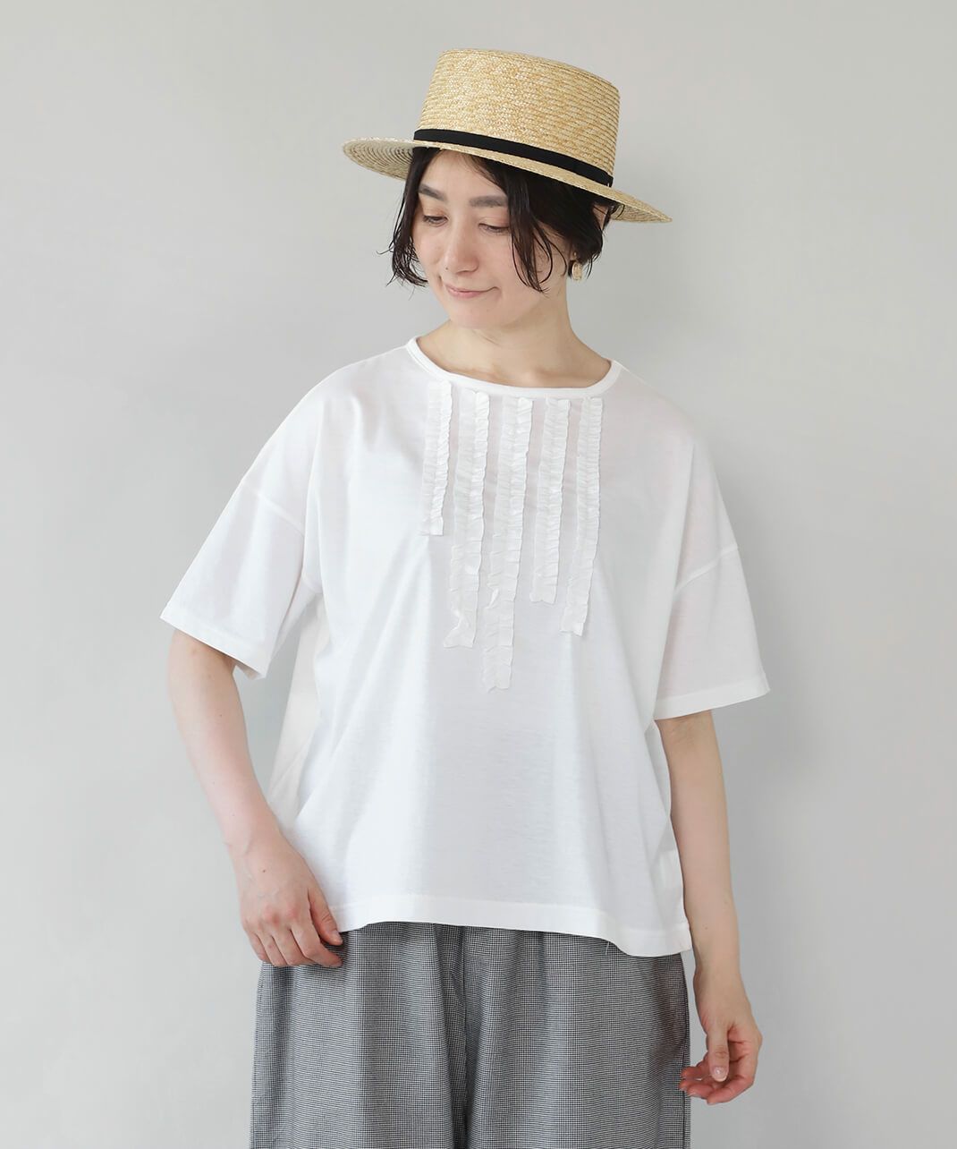 ソフト天竺を使用したフリルTシャツ
