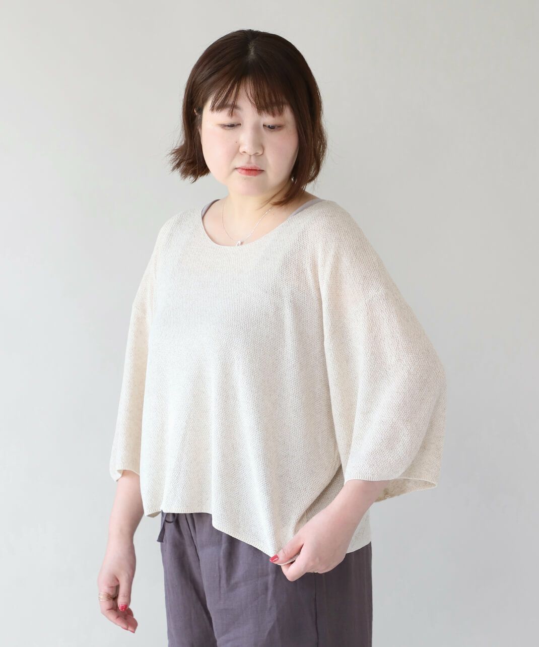 mumokutekiリネン混のドルマンプルオーバーニット | mumokuteki