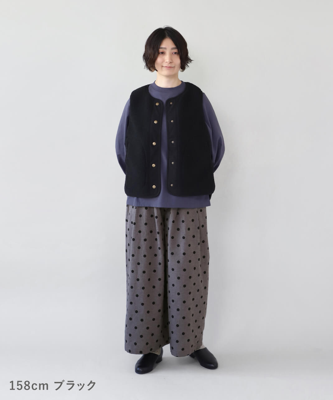 mumokutekiボアフリースのスナップボタンベスト | mumokuteki