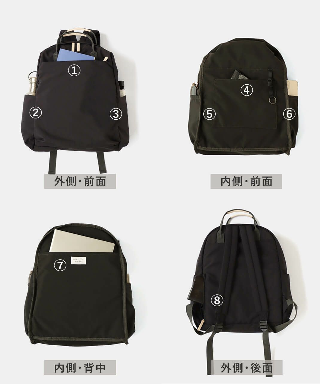 ポケットの「数」と「配置」をより使いやすいように見直しました。