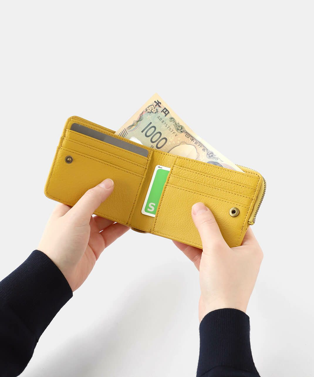 カードやお札、小銭をきちんと仕分けできる収納力