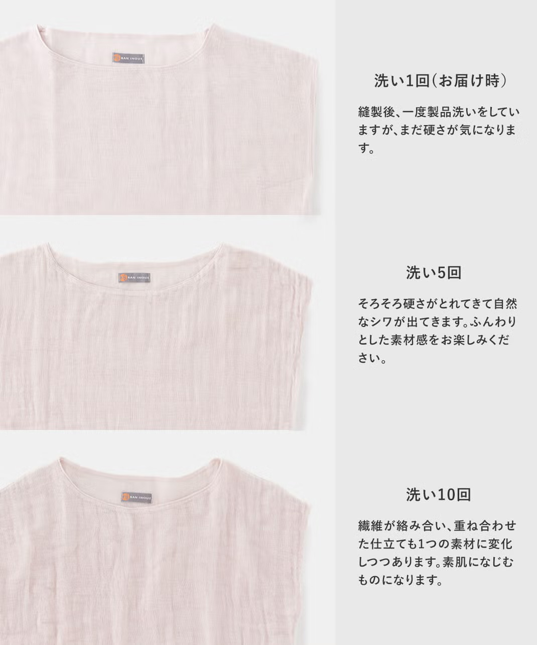 何回も洗ううちに風合いが変わり馴染みます