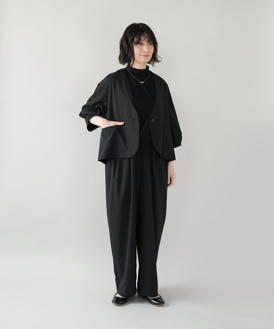 フォーマル対応接触冷感の7分袖ジャケット コーデ