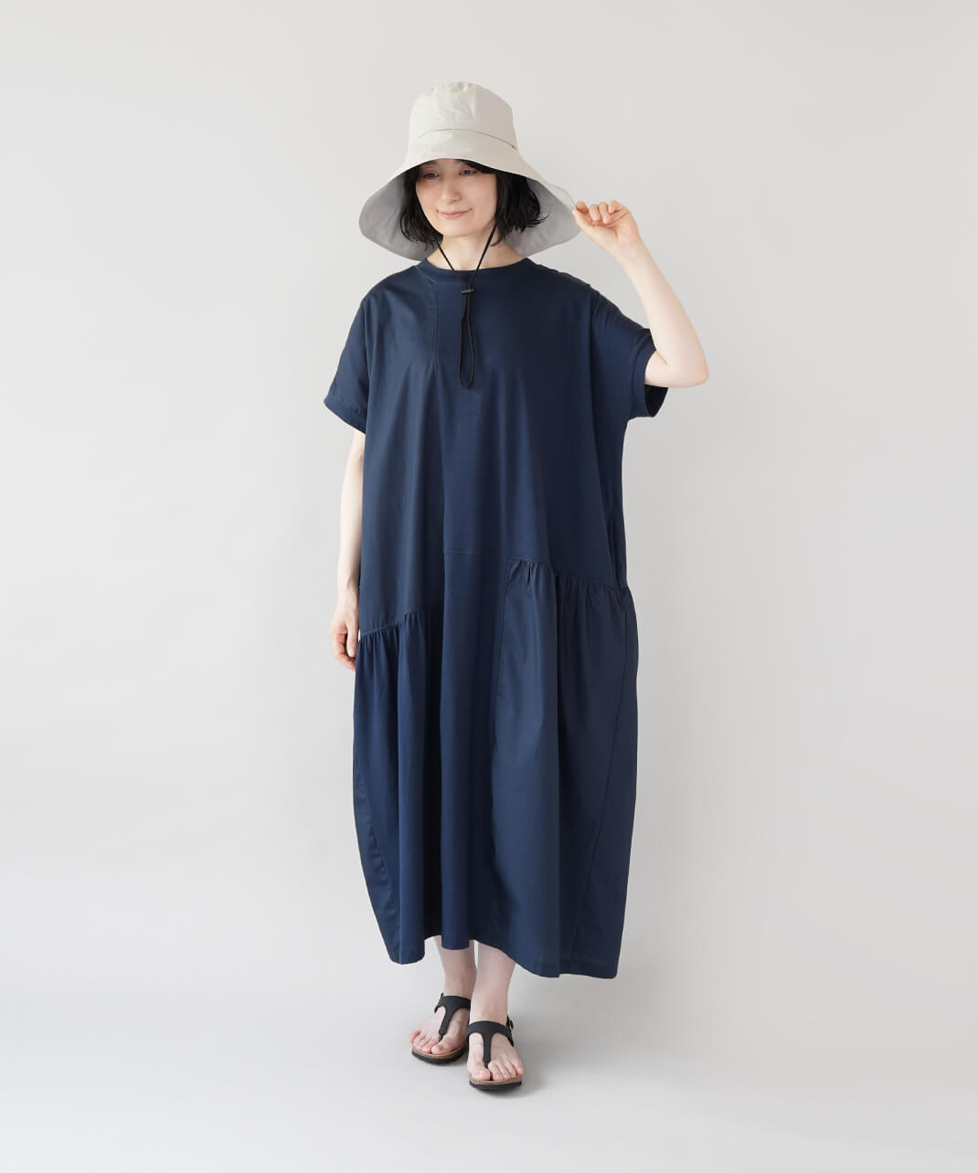 首元までしっかりカバー3WAYつば広ハット アイボリー