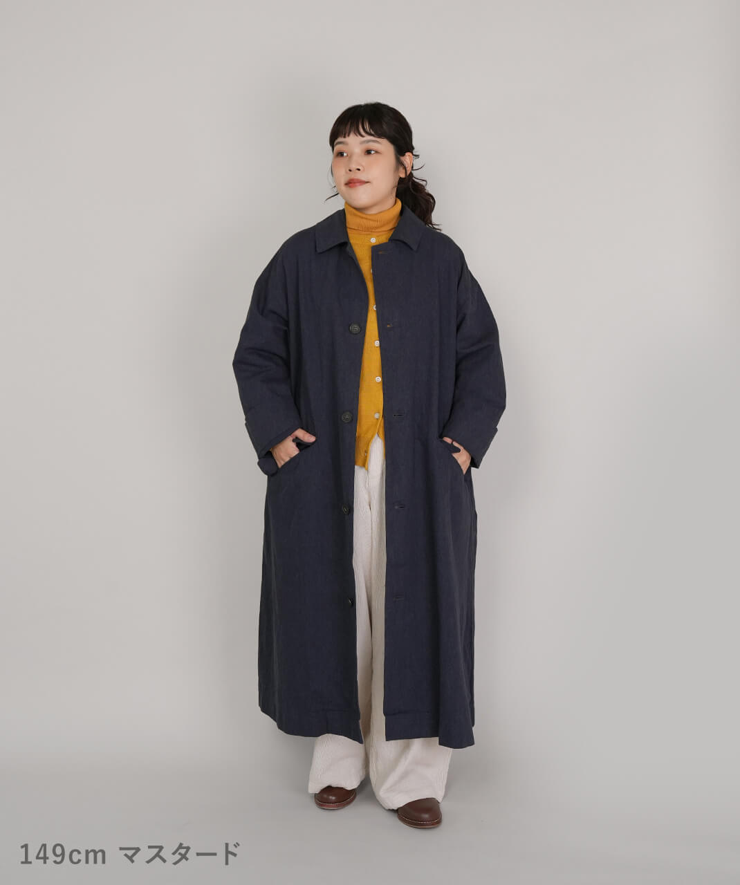 mumokuteki ちくちくしないタートルネックカットソー マスタード　コーデ