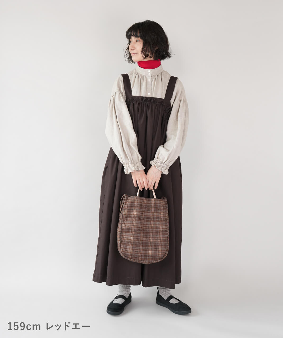 mumokuteki ちくちくしないタートルネックカットソー レッドエー　コーデ