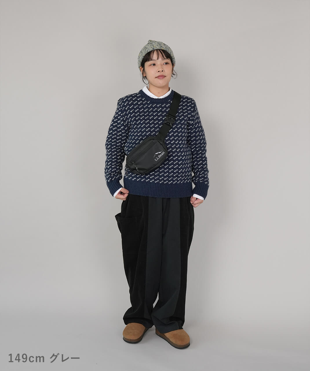 SUNNY NOMADO　香川で編んだリバーシブル麻混ニットキャップ　グレー　コーデ