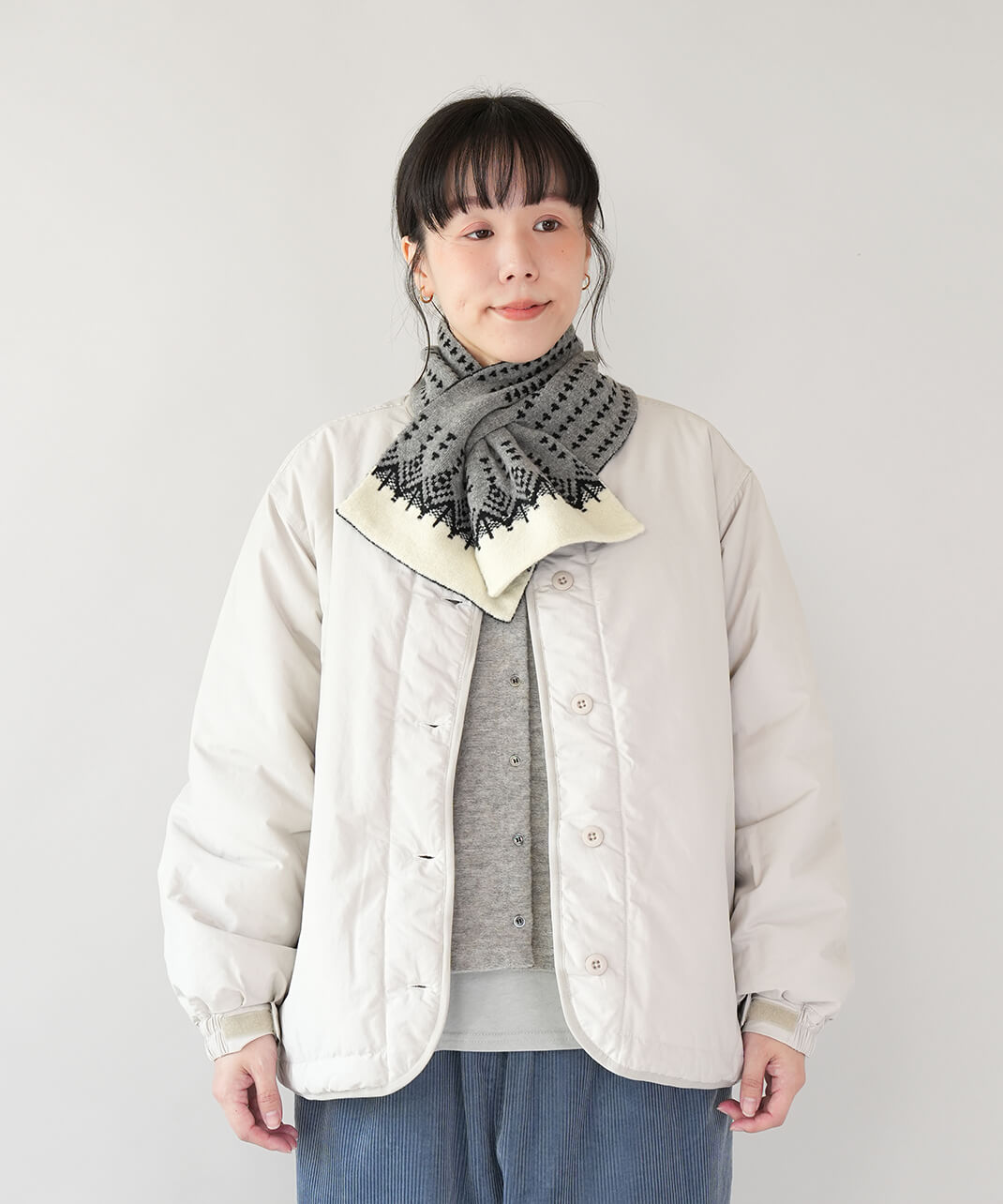 SUNNY NOMADO セルフヒーター加工リバーシブルで使えて洗えるノルディックマフラー ブラック　コーデ