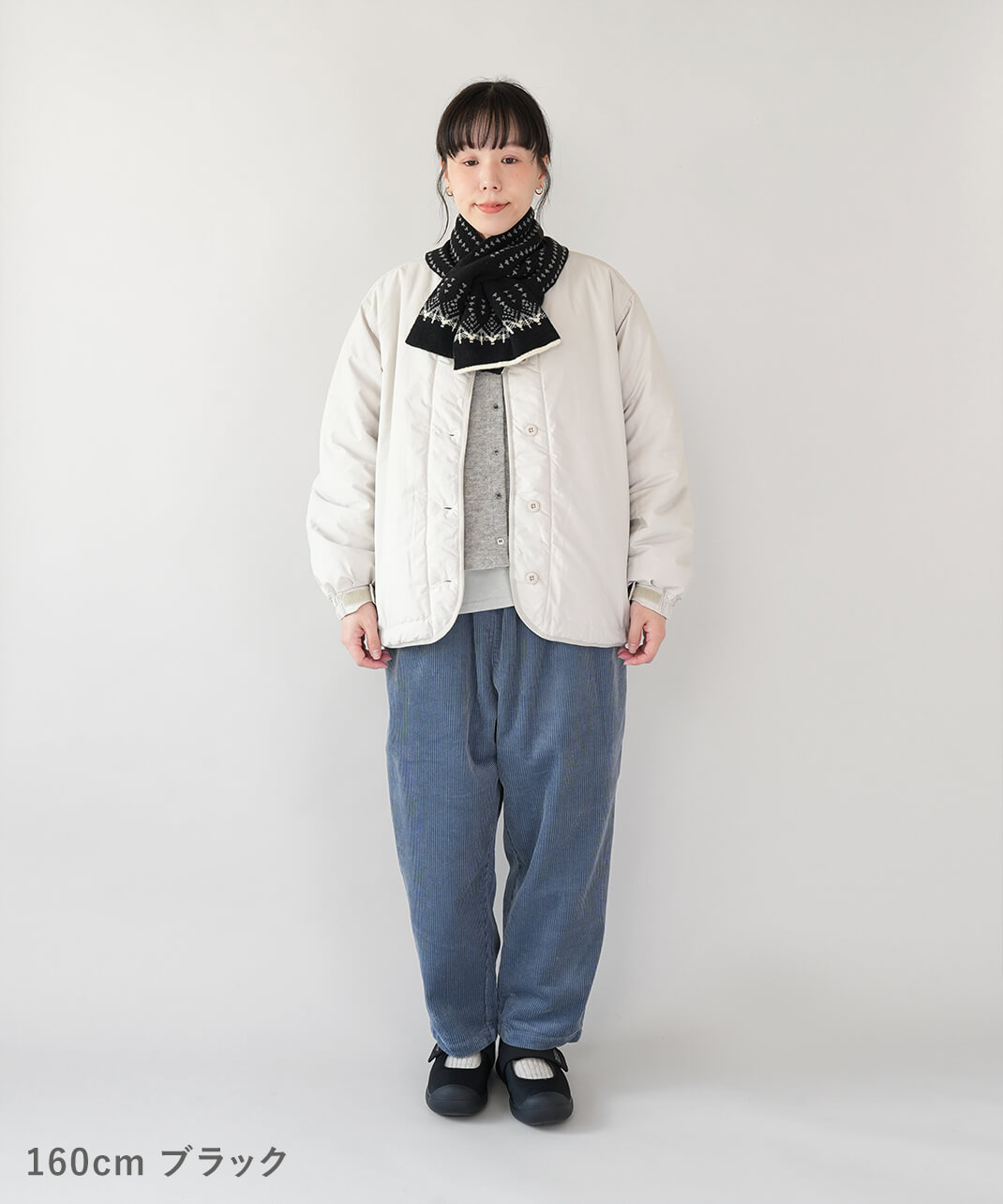 SUNNY NOMADO セルフヒーター加工リバーシブルで使えて洗えるノルディックマフラー ブラック　コーデ