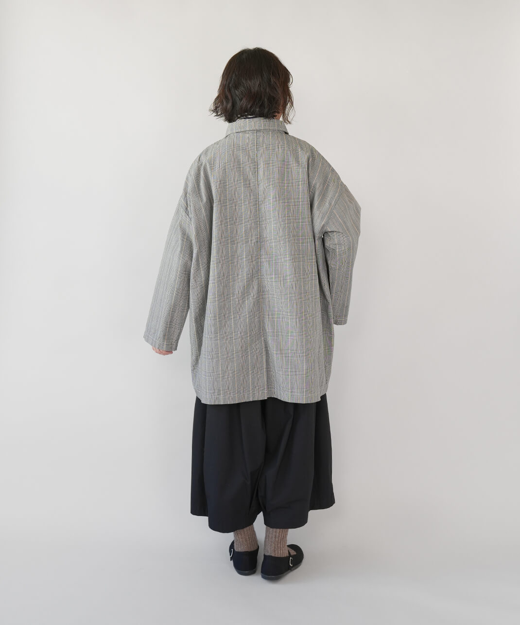  mumokutekiチェック柄のダブルボタンコート　グレンチェック　コーデ
