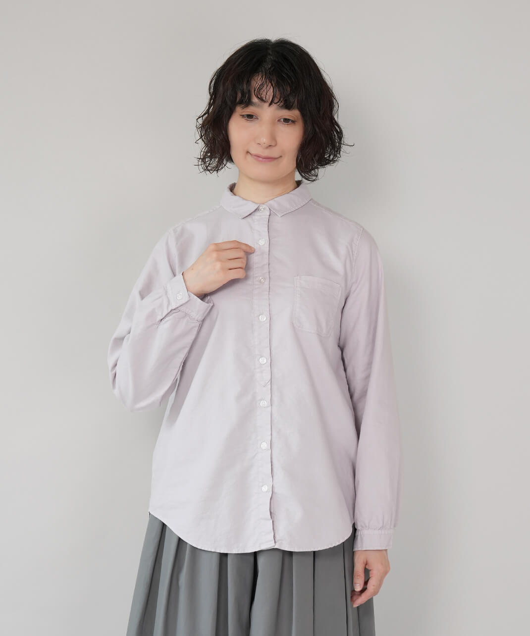 mumokuteki　みんなの定番いつものオックスシャツ　ピンク　着画